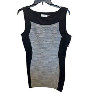 EUC CALVIN KLEIN BLACK GRAY SHEATH CAREER DRESS  SIZE 12